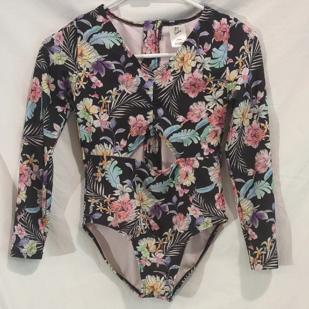 Art Class | Swimsuit Long Sleeve One Piece With Peek-a-boo Tummy Black | L